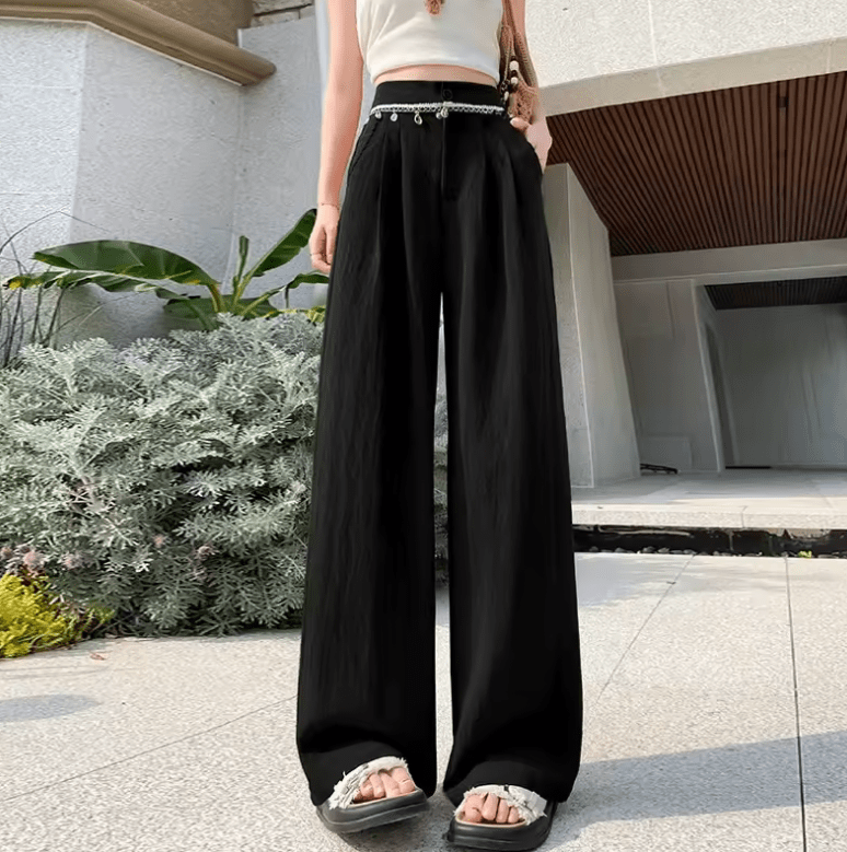 Women’s Summer Shell Decor Wide Leg Beach Pants – Lightweight High Waist Loose Fit Trousers | Comfortable & Slimming Vacation Long Pants