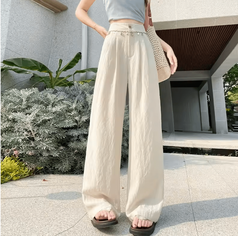 Women’s Summer Shell Decor Wide Leg Beach Pants – Lightweight High Waist Loose Fit Trousers | Comfortable & Slimming Vacation Long Pants