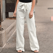 2025 Women’s Cotton Linen Ankle-Length Pants – Summer Solid Color Casual Trousers with Elastic Waist | Loose Fit Straight-Leg Lightweight Comfort