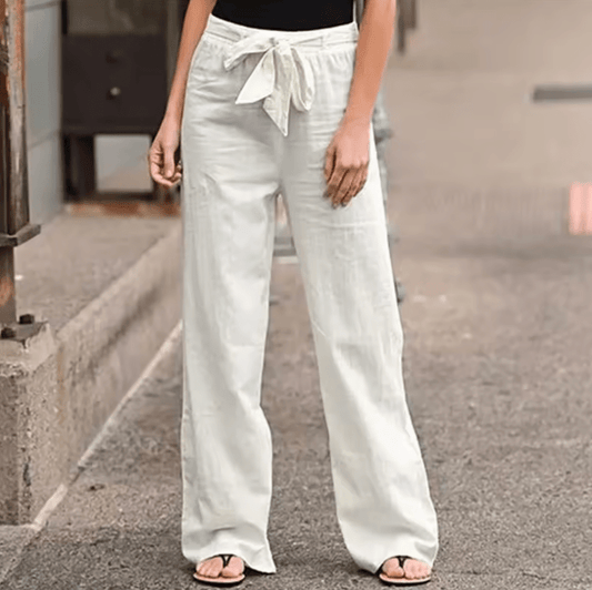 2025 Women’s Cotton Linen Ankle-Length Pants – Summer Solid Color Casual Trousers with Elastic Waist | Loose Fit Straight-Leg Lightweight Comfort