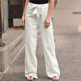 2025 Women’s Cotton Linen Ankle-Length Pants – Summer Solid Color Casual Trousers with Elastic Waist | Loose Fit Straight-Leg Lightweight Comfort