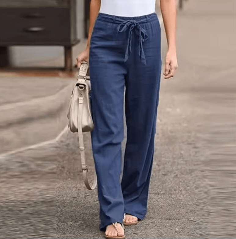 2025 Women’s Cotton Linen Ankle-Length Pants – Summer Solid Color Casual Trousers with Elastic Waist | Loose Fit Straight-Leg Lightweight Comfort