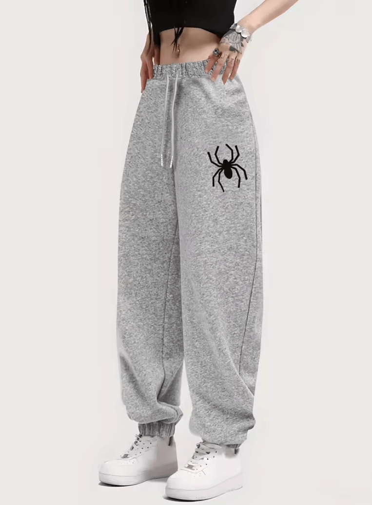 Women’s Spider Print Jogger Sweatpants – Casual Fleece Elastic Waist Drawstring Pants | Fashion Long Sports Trousers with Simple Graphic Design