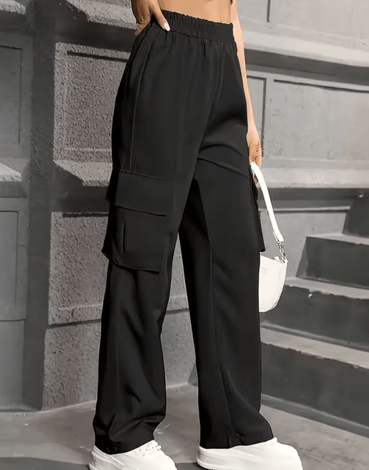 Women’s High Waist Wide Leg Workwear Pants – Elastic Waist Loose Fit Solid Color Casual Sport Trousers | Stylish Sportswear for Daily Comfort