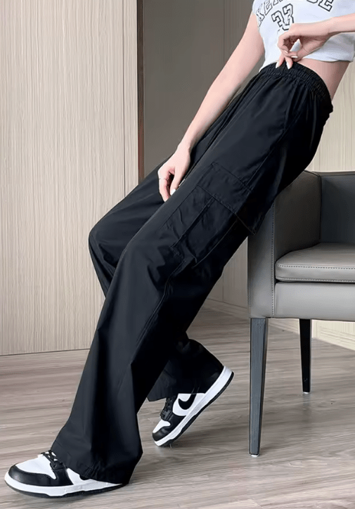 Women’s High Waist Baggy Cargo Pants – Spring Summer Wide Leg Straight Trousers | Vintage Casual Elastic Waist Streetwear