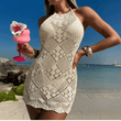 Women’s Sexy Halter Knit Bodycon Mini Dress – Crochet Hollow Out Sleeveless Swimsuit Cover-Up | Beach Bikini Overlay for Summer Vacations