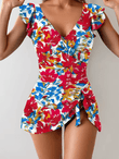Women’s Floral Print Strapless One-Piece Swimsuit – Sexy Lace Trim Swimwear | Elegant Bikini-Style Beachwear for Poolside & Vacation Looks