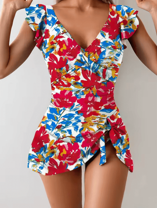 Women’s Floral Print Strapless One-Piece Swimsuit – Sexy Lace Trim Swimwear | Elegant Bikini-Style Beachwear for Poolside & Vacation Looks