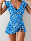 Women’s Floral Print Strapless One-Piece Swimsuit – Sexy Lace Trim Swimwear | Elegant Bikini-Style Beachwear for Poolside & Vacation Looks