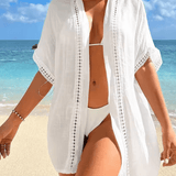 2025 Women’s Solid Color Hollow-Out Bikini Cover-Up – Sexy Beach Swimwear Overlay | Lightweight Sun Protection Summer Clothing