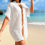 2025 Women’s Solid Color Hollow-Out Bikini Cover-Up – Sexy Beach Swimwear Overlay | Lightweight Sun Protection Summer Clothing