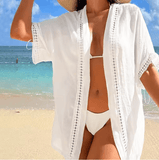 2025 Women’s Solid Color Hollow-Out Bikini Cover-Up – Sexy Beach Swimwear Overlay | Lightweight Sun Protection Summer Clothing