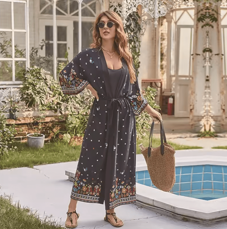 Women’s Cotton Holiday Print Beach Cardigan – Long Lightweight Sun Protection Cover-Up | Summer Outerwear for Bikini & Swimwear