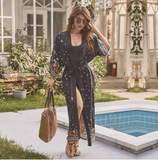 Women’s Cotton Holiday Print Beach Cardigan – Long Lightweight Sun Protection Cover-Up | Summer Outerwear for Bikini & Swimwear