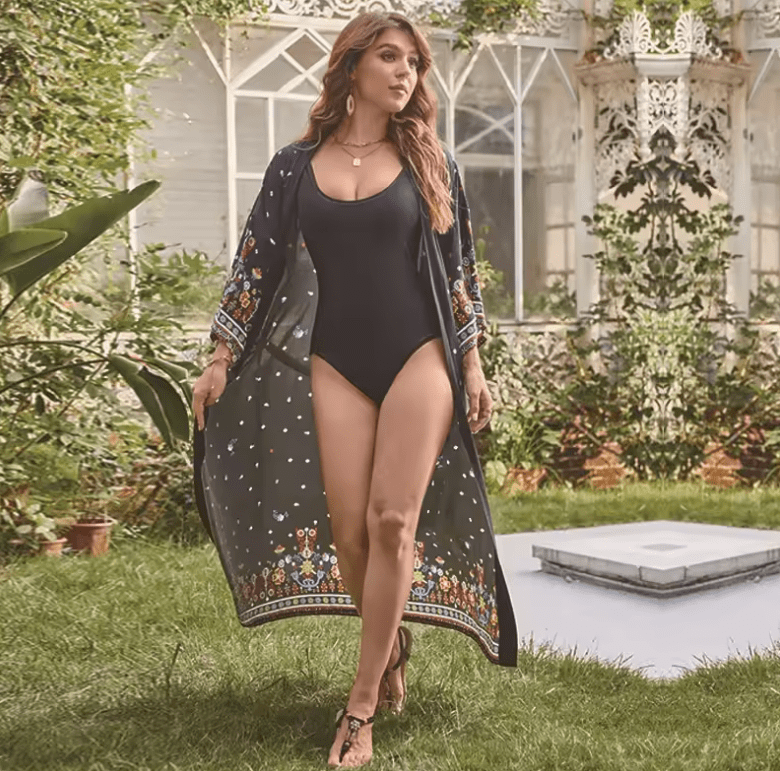 Women’s Cotton Holiday Print Beach Cardigan – Long Lightweight Sun Protection Cover-Up | Summer Outerwear for Bikini & Swimwear