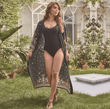 Women’s Cotton Holiday Print Beach Cardigan – Long Lightweight Sun Protection Cover-Up | Summer Outerwear for Bikini & Swimwear