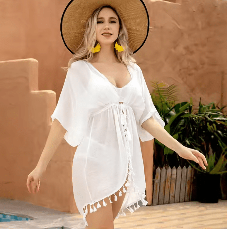 Women’s Cool Cotton Long Sleeve Beach Cover-Up Shirt – Lotus Edge Design | One-Size Summer Layering Cardigan for Breezy Sun Protection