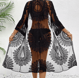 Women’s Lace Kimono Beach Cover-Up – Sheer Floral Embroidered Crochet Swimwear Overlay | Summer Bikini Bathing Suit Beachwear