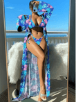 Women’s 3-Piece Bikini Set – Hot Sale Long Sleeve Swim Top + Strappy Bikini + Cover-Up | Cross-Border River & Beach Swimwear 2025