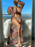 Women’s 3-Piece Bikini Set – Hot Sale Long Sleeve Swim Top + Strappy Bikini + Cover-Up | Cross-Border River & Beach Swimwear 2025