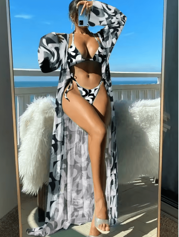 Women’s 3-Piece Bikini Set – Hot Sale Long Sleeve Swim Top + Strappy Bikini + Cover-Up | Cross-Border River & Beach Swimwear 2025