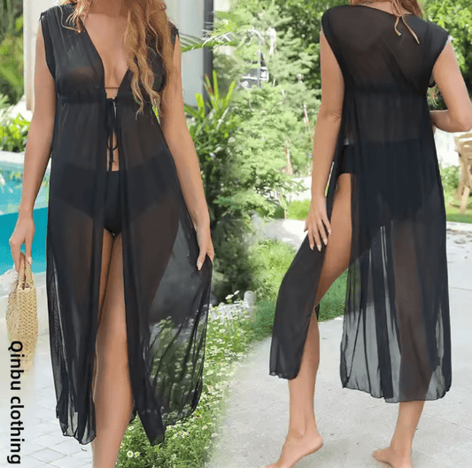 Women’s Sheer Net Bikini Cover-Up Top – Cross-Strap Transparent Beachwear | Lightweight Sun Protection Holiday Outerwear for Summer