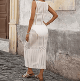 Women’s Hollow-Out Knitted Beach Cover-Up Dress – Sleeveless Solid Color Summer Beachwear | Lightweight Sunscreen Vacation Dress