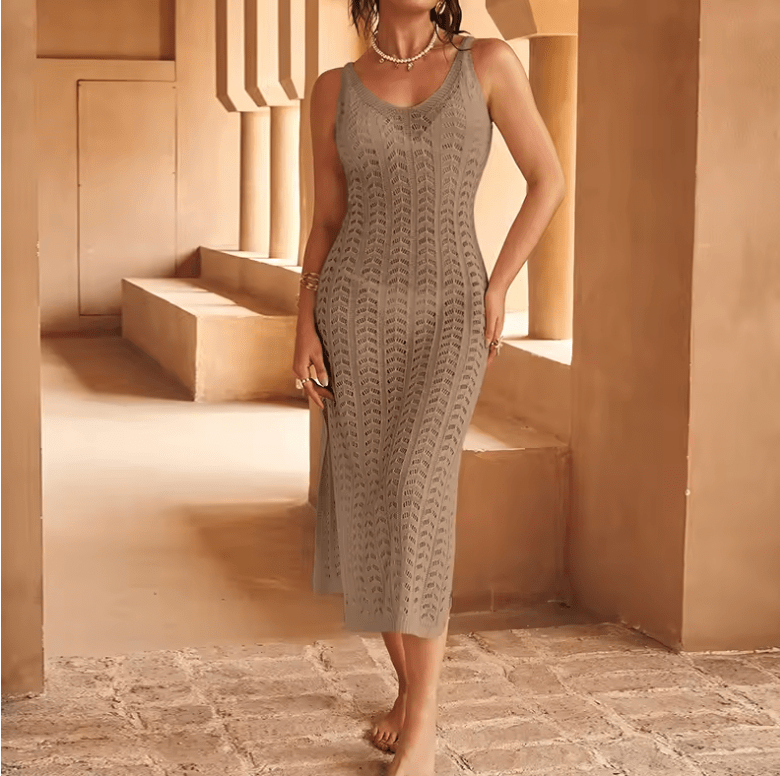 Women’s Sheer Tie-Up Side Slit Maxi Skirt – See-Through V-Neck Beach Cover-Up | Summer Vacation Outfit for Swimwear & Resort Style