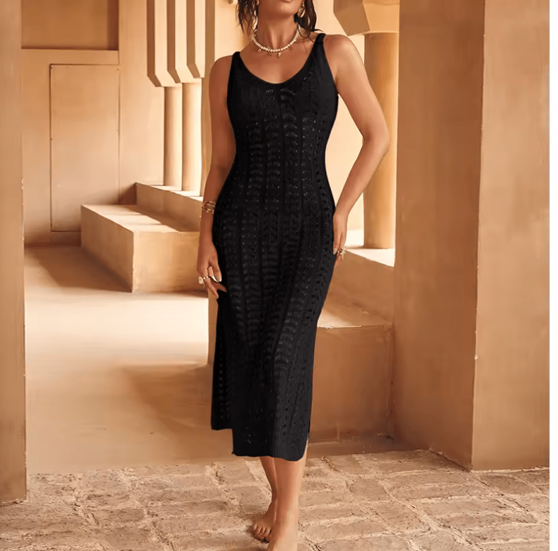 Women’s Sheer Tie-Up Side Slit Maxi Skirt – See-Through V-Neck Beach Cover-Up | Summer Vacation Outfit for Swimwear & Resort Style