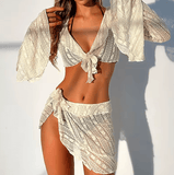 2025 Women’s Sexy 4-Piece Bikini Set – Brazilian Swimsuit with Long Sleeve Cover-Up | Solid Color Swimwear for Beach Parties & Summer Vacations
