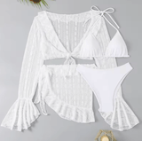 2025 Women’s Sexy 4-Piece Bikini Set – Brazilian Swimsuit with Long Sleeve Cover-Up | Solid Color Swimwear for Beach Parties & Summer Vacations