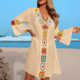 Hand Crochet Multicolour Flower Beach Cover Up – Women’s See-Through Midi Dress, Lightweight Vacation Smock for Swimwear & Beachwear