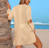 Hand Crochet Multicolour Flower Beach Cover Up – Women’s See-Through Midi Dress, Lightweight Vacation Smock for Swimwear & Beachwear