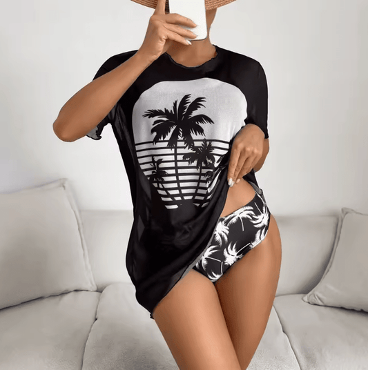 Sexy Printed Bikini Swimsuit for Women – 3-Piece Set with Cover-Up | 2025 New Arrival Fashion Swimwear for Beach & Pool