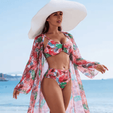 High-End Women’s Bikini Swimsuit – Sexy 3-Piece Set with Multi-Color Print, Fashion Swimwear for Beach & Pool