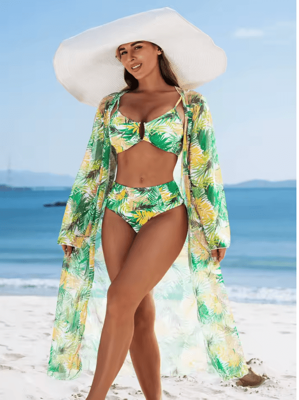 High-End Women’s Bikini Swimsuit – Sexy 3-Piece Set with Multi-Color Print, Fashion Swimwear for Beach & Pool