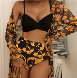 Women’s Sexy Butterfly Print Bikini – 3-Piece Gathered Netting Swimsuit with Sportswear Style & Bag Accessory | Summer 2025 Swimwear
