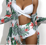 Women’s Sexy Butterfly Print Bikini – 3-Piece Gathered Netting Swimsuit with Sportswear Style & Bag Accessory | Summer 2025 Swimwear
