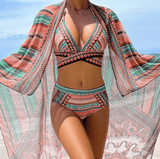 Women’s Sexy Bikini 3-Piece Set – Halter Neck, High Waist, Deep V Swimsuit with Sporty Design & Accessories | New Arrival 2025