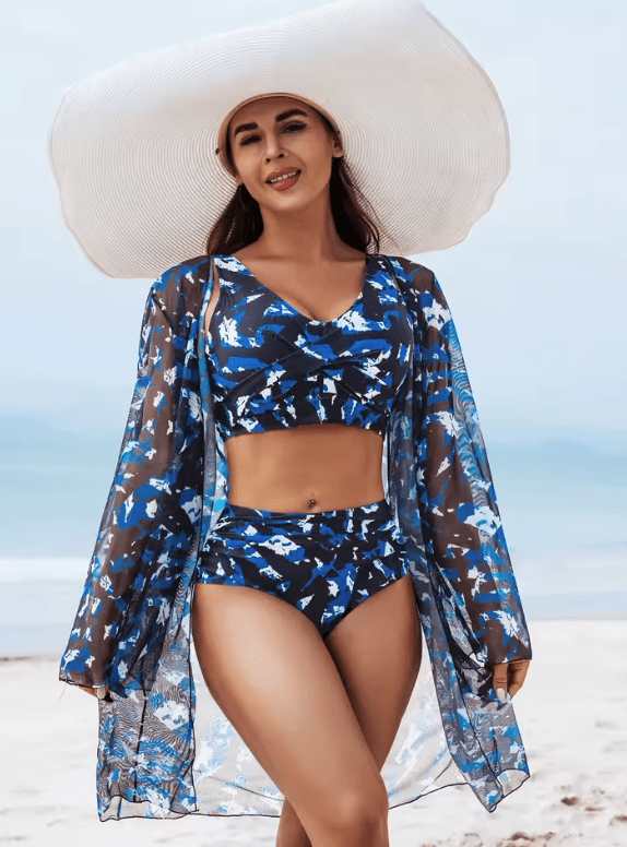 High-End Women’s Sexy Bikini 3-Piece Swimsuit Set – Elegant Divided Swimwear with Cover-Up, Stylish Beach Outfit for Ladies