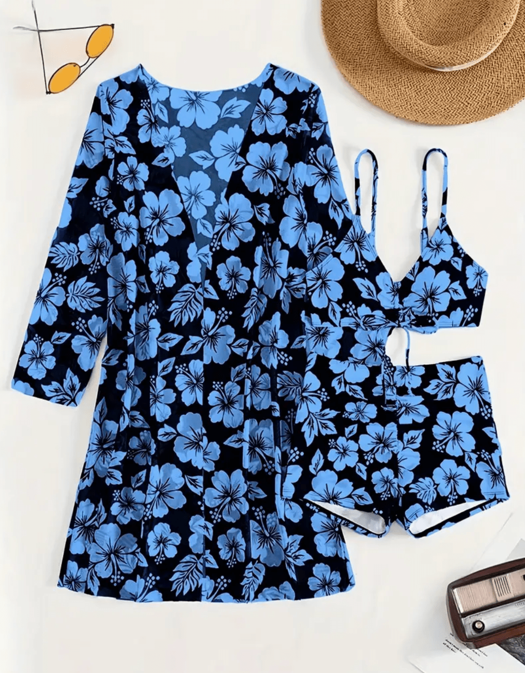 Women’s Colorful Print Bikini 3-Piece Set – Lightweight Semi-Transparent Sunscreen Beachwear | Hot Sale of the Season 2025
