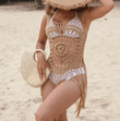 Handmade Crochet Beach Cover-Up Set – Hollow-Out Tassel Skirt & Floral Strap Top | Women’s Boho Swimsuit Outfit, Cross-Border Summer Fashion