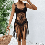Handmade Crochet Beach Cover-Up Set – Hollow-Out Tassel Skirt & Floral Strap Top | Women’s Boho Swimsuit Outfit, Cross-Border Summer Fashion