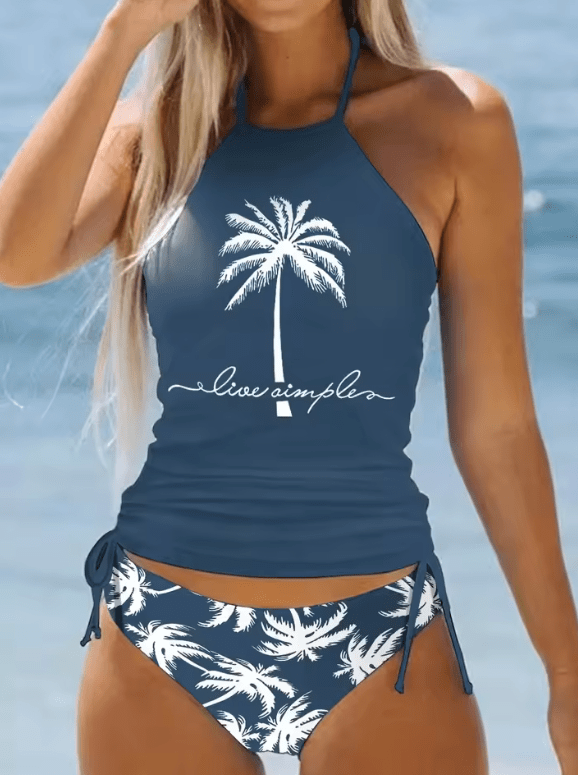 2025 Women’s Sexy Solid Color Tankini Set – Tied Halter Backless Swimsuit | Summer Beach Bathing Suit Biquini Swimwear