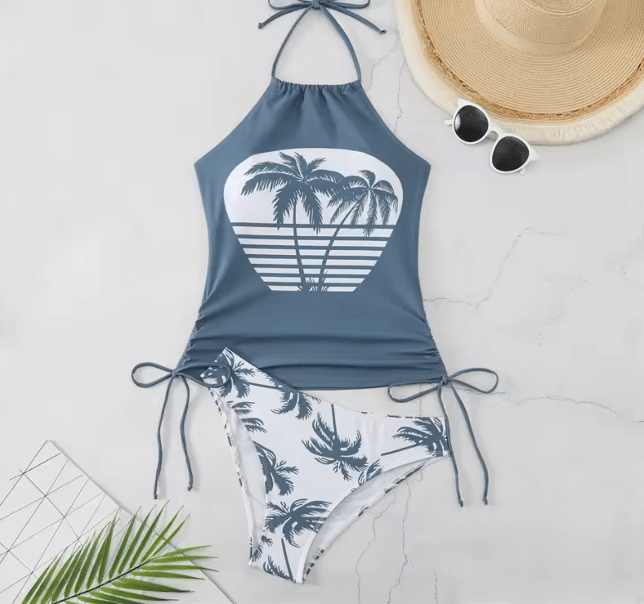 2025 Women’s Sexy Solid Color Tankini Set – Tied Halter Backless Swimsuit | Summer Beach Bathing Suit Biquini Swimwear