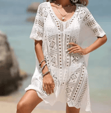 2025 Women’s Sexy V-Neck Mini Dress – Short Sleeve Hollow Out Summer Dress, Black/White Vestidos | New Fashion Arrival
