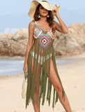 Hand Hooked Long Tassel Beach Cover-Up – Women’s Sexy Strap Dress with Irregular Splicing | Boho Mesh Summer Dress for Swimwear & Resort