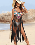 Hand Hooked Long Tassel Beach Cover-Up – Women’s Sexy Strap Dress with Irregular Splicing | Boho Mesh Summer Dress for Swimwear & Resort