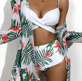 2025 Sexy Butterfly Print Bikini for Women – 3-Piece Set with Gathered Top, Mesh Cover-Up & Bag Accessory | Sporty Swimwear