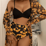 2025 Sexy Butterfly Print Bikini for Women – 3-Piece Set with Gathered Top, Mesh Cover-Up & Bag Accessory | Sporty Swimwear